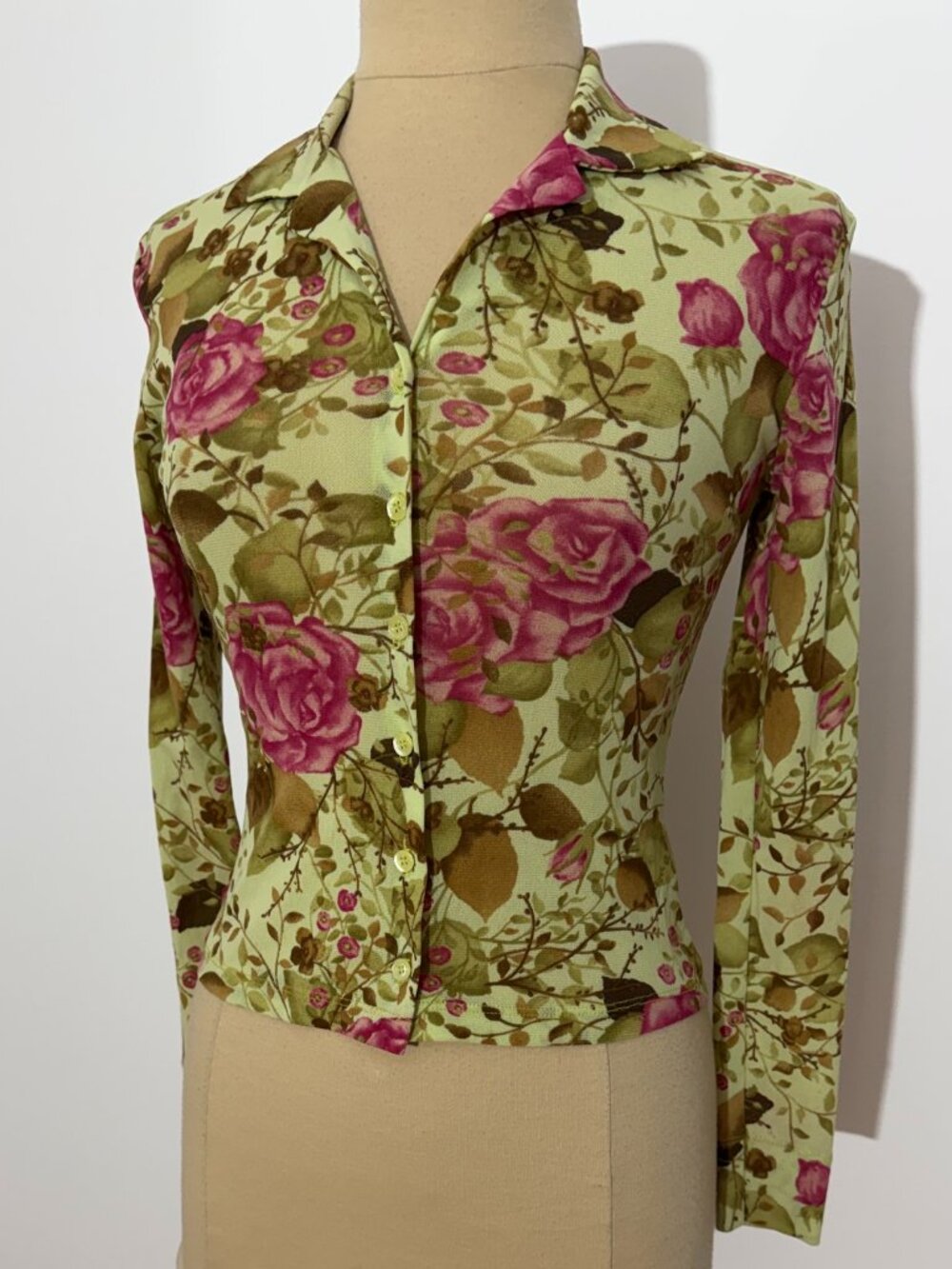 Kookaï Y2K Floral Pattern Long-Sleeve Mesh Button-Up Shirt
